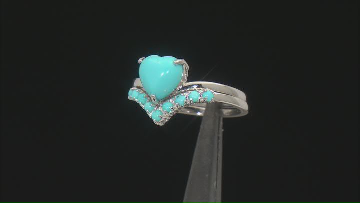 Blue Sleeping Beauty Turquoise Rhodium Over Sterling Silver Set Of Two Rings Video Thumbnail